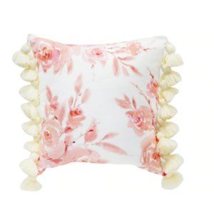 Pink & White 16" x 16" Floral Pillow with Tassels
